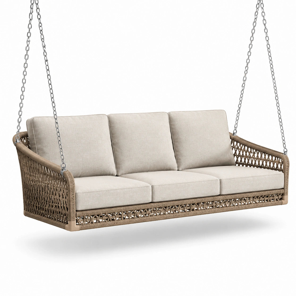 Dondolo in rattan con cuscini in poliestere crema