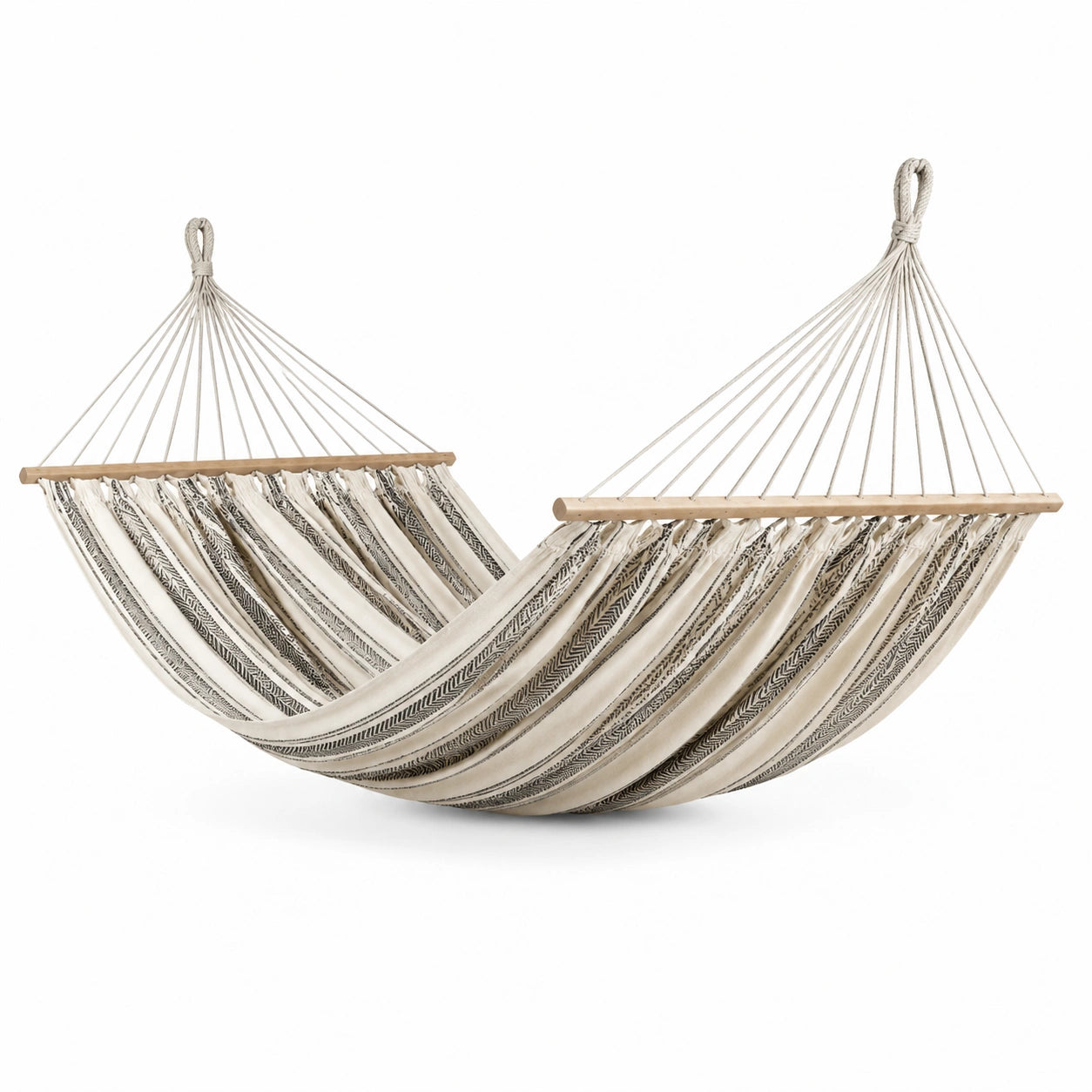Amaca in Cotone con Barre in Legno di Faggio Beige e Grigio 200x150 cm