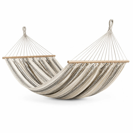 Amaca in Cotone con Barre in Legno di Faggio Beige e Grigio 200x150 cm