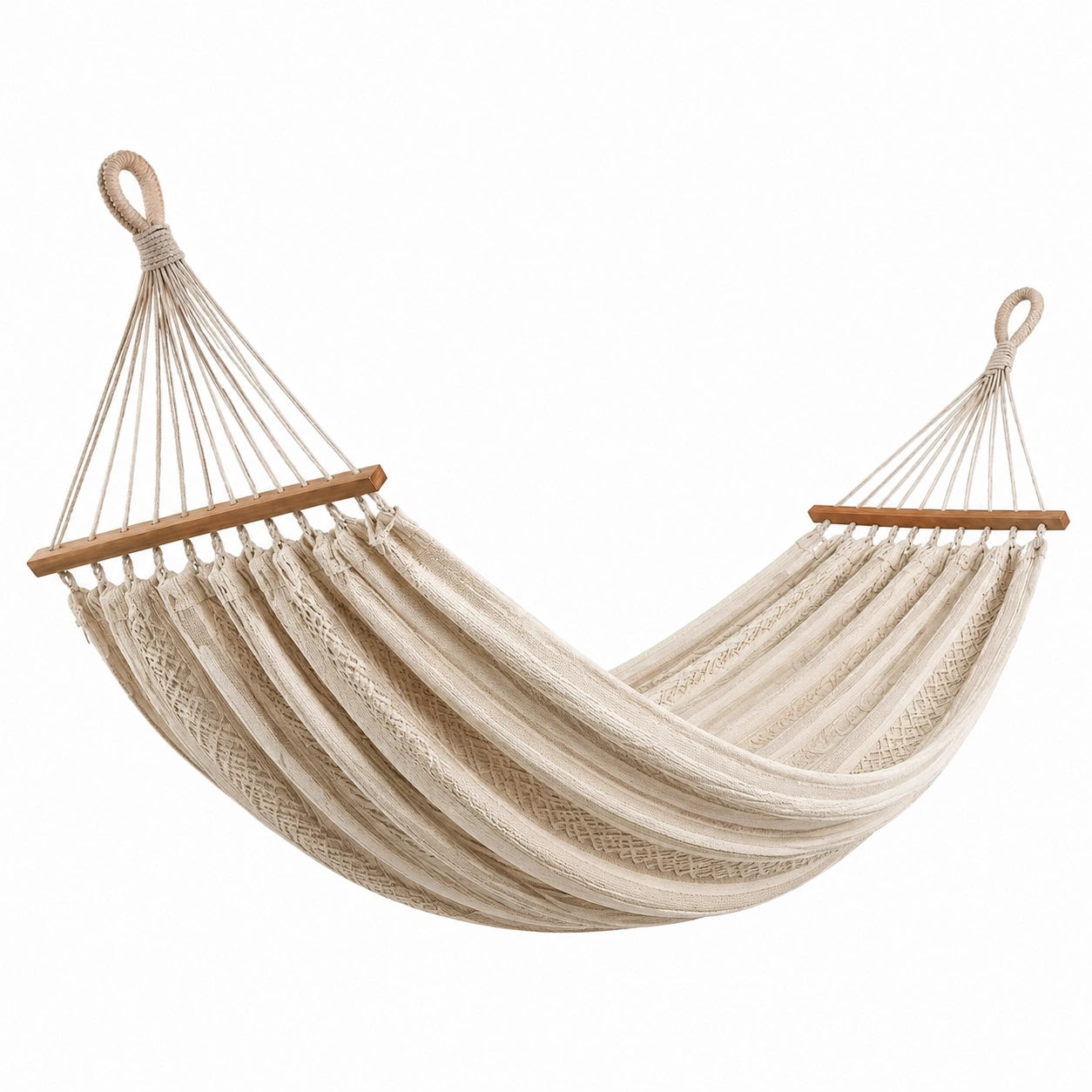 Amaca in Cotone con Barre in Legno Beige