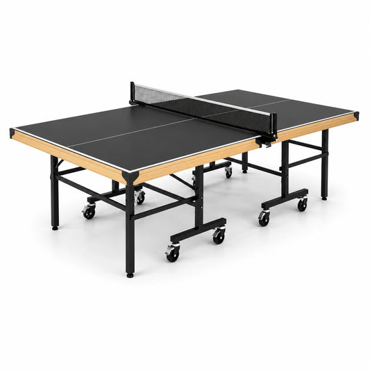 Tavolo da ping pong pieghevole in MDF e acciaio con ruote, nero