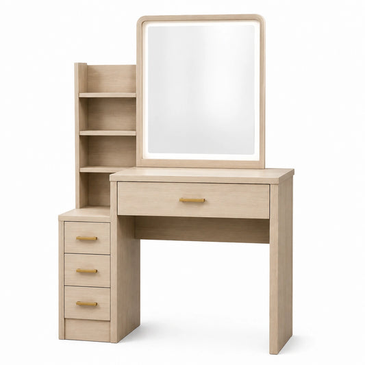Tavolo da Toeletta in Legno di Rovere con Specchio LED e Cassetti