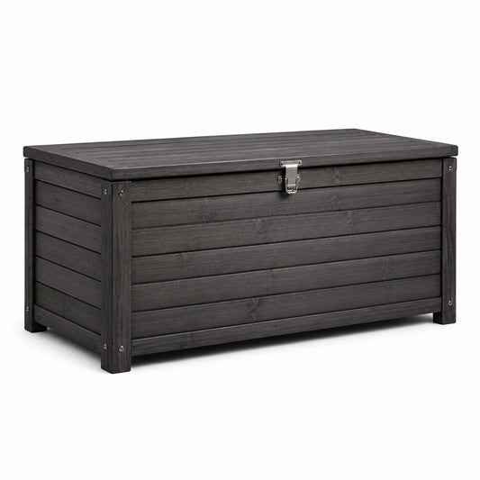 Baule da giardino in legno con chiusura in metallo, 120 cm x 55 cm x 60 cm, antracite