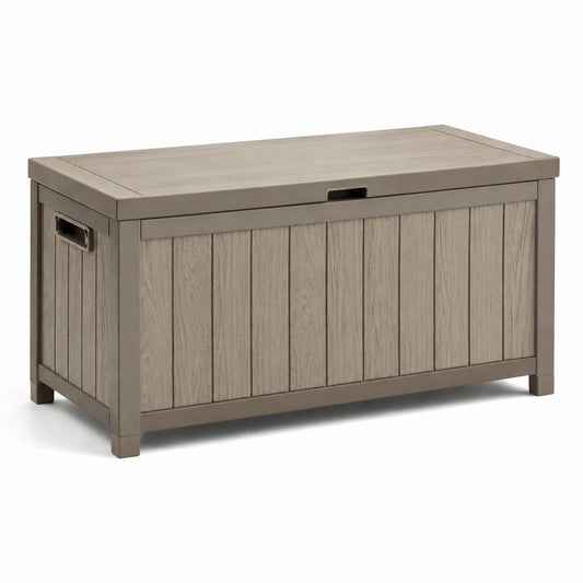Baule da giardino in plastica effetto legno grigio chiaro