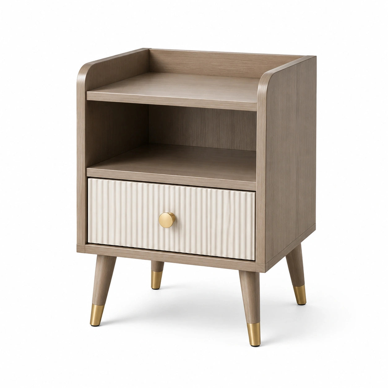 Comodino in legno con cassetto e ripiano, beige, 40x30x60 cm