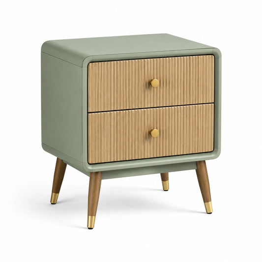 Comodino in Legno e MDF Verde con Gambe in Massello