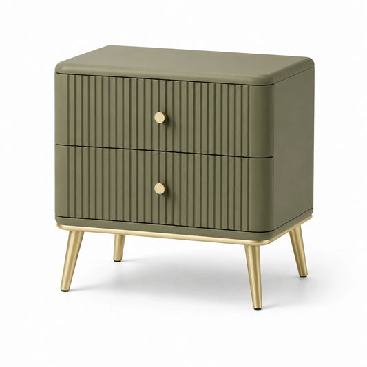 Comodino a 2 cassetti in legno con gambe in metallo
