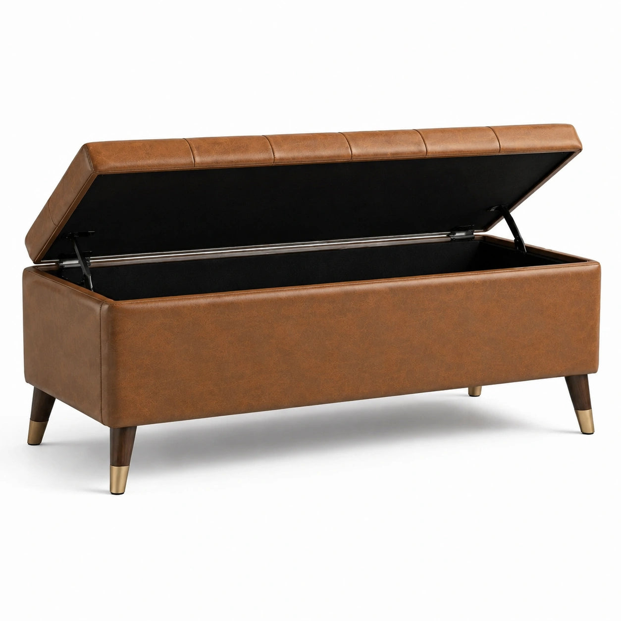 Panca contenitore in similpelle marrone con piedini in legno e metallo 120 cm