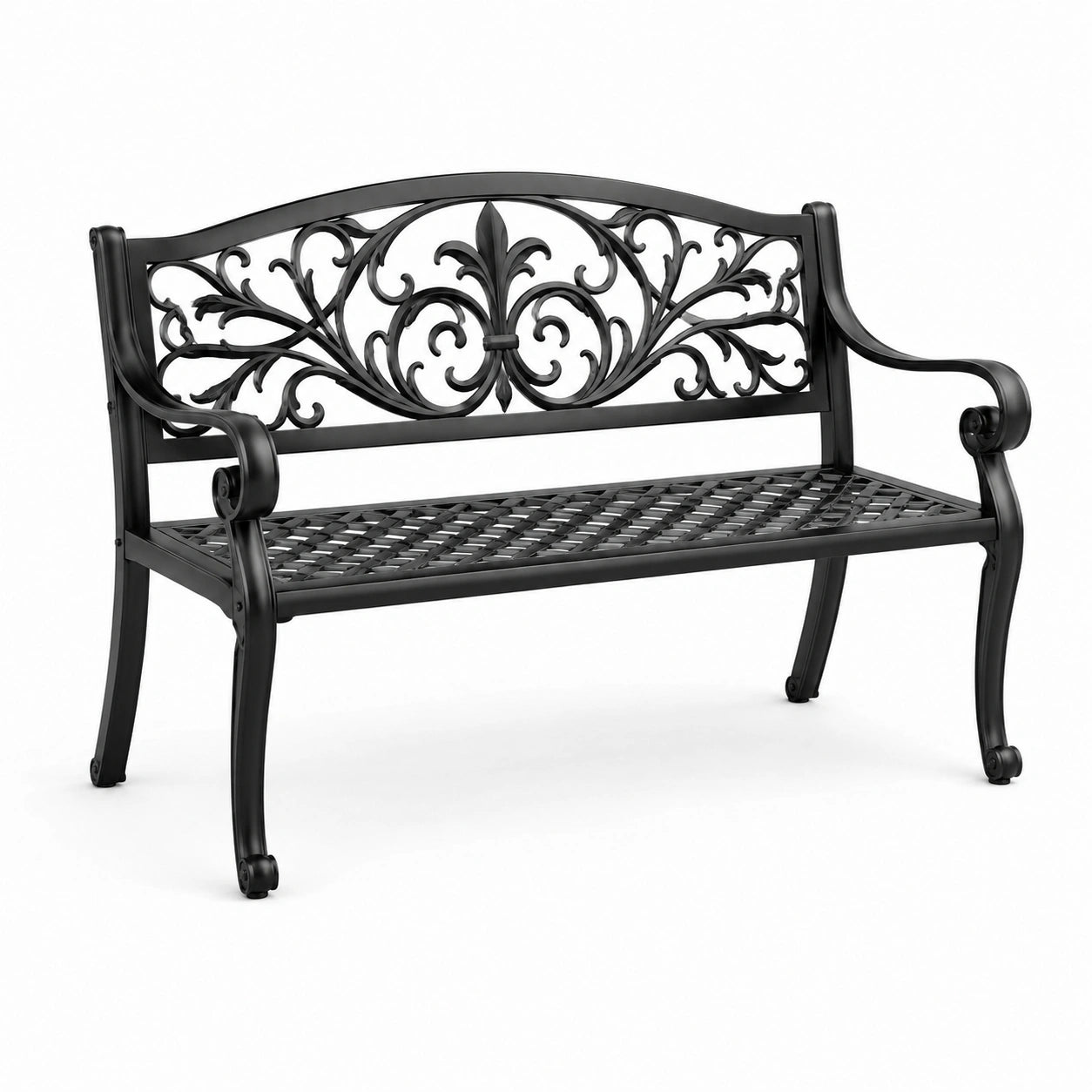 Panchina da giardino in alluminio decorata nero
