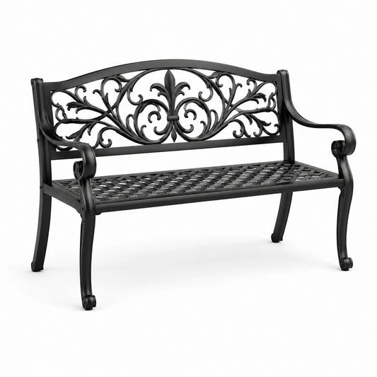 Panchina da giardino in alluminio decorata nero