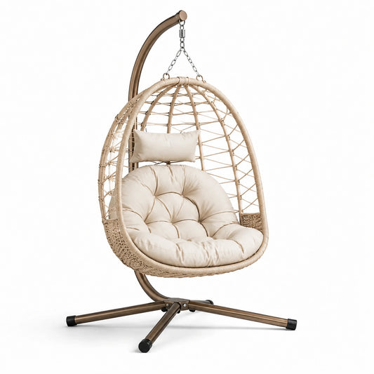 Sedia sospesa in rattan sintetico con struttura in acciaio